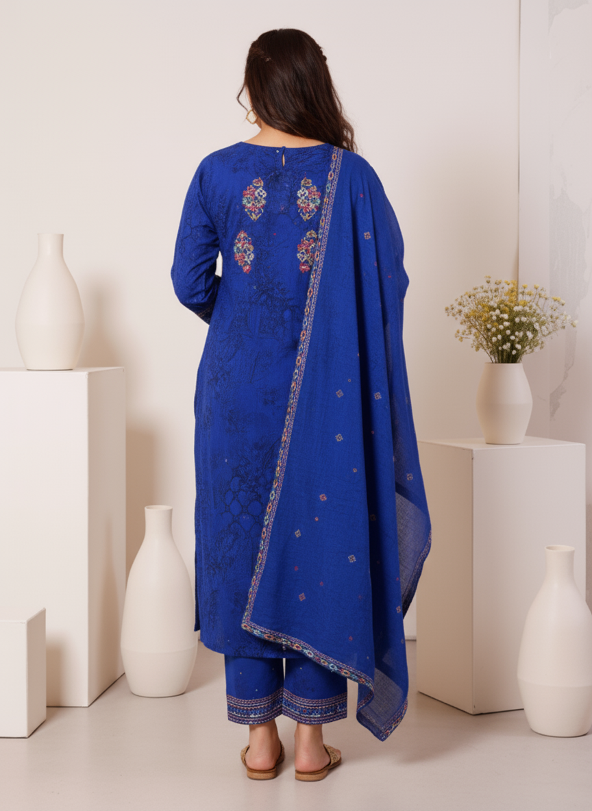 Embroidered Roman silk Flared Kurta