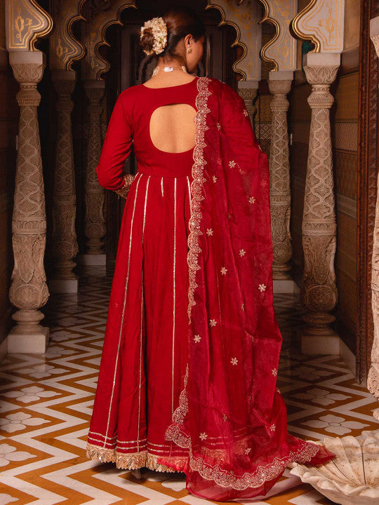 Calmna Gotta Patti Panelled Anarkali Kurta with Trousers & Dupatta