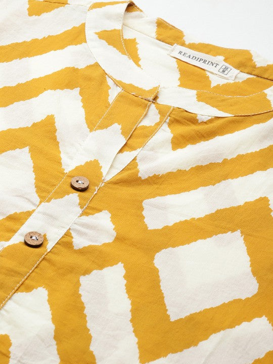 Printed Pure Cotton Tunic With Palazzos & Scrunchie