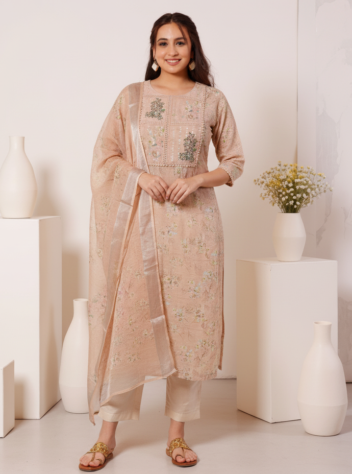 Embroidered Cotton SIlk A-line Kurta
