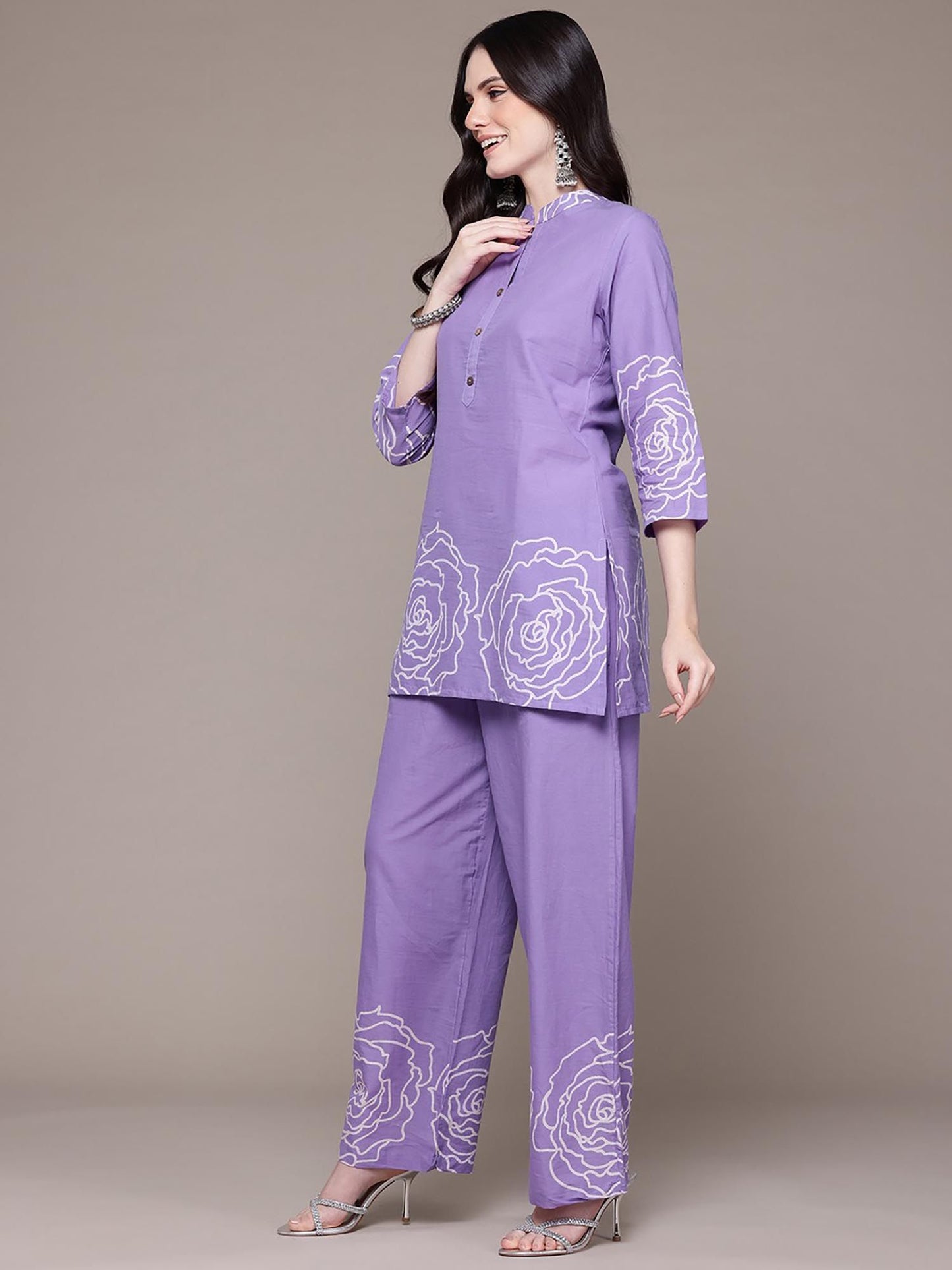 A Line Style Cotton Fabric Lavender Color Co-Ord (Set of 2)