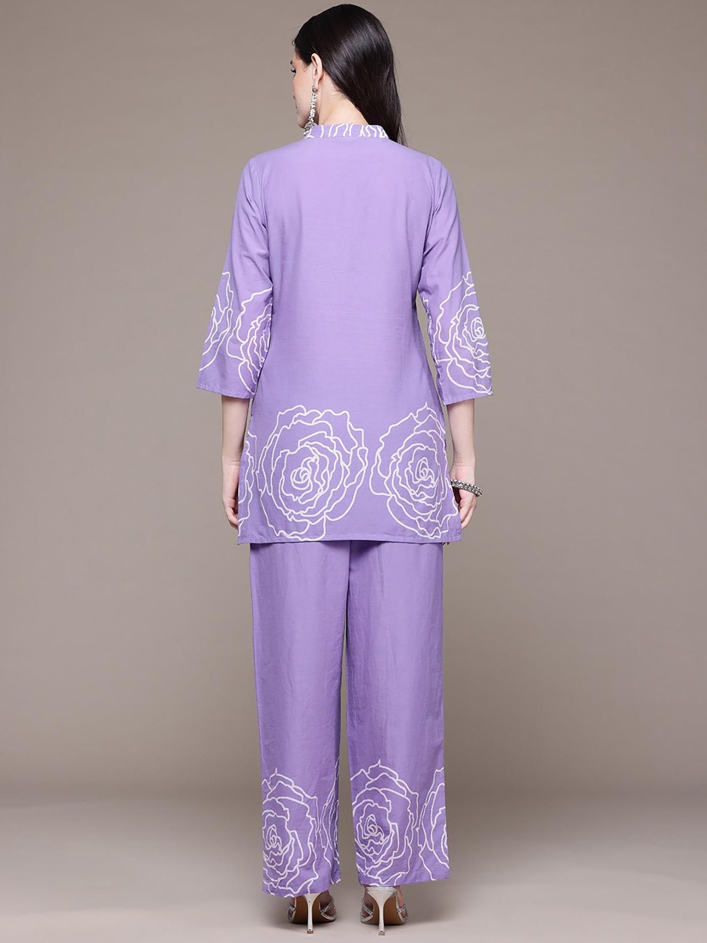 A Line Style Cotton Fabric Lavender Color Co-Ord (Set of 2)
