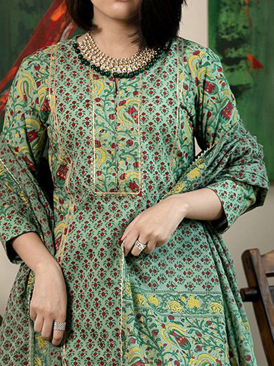 GoSriKi Floral Printed Straight Kurta With Trousers & Dupatta