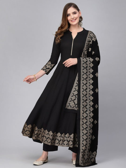 JAIPURI BUNAAI Women Ethnic Motifs Printed Panelled Kurta with Palazzos & With Dupatta