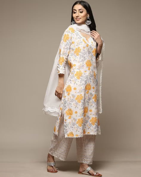 Women Floral Print Straight Kurta with Palazzos & Dupatta