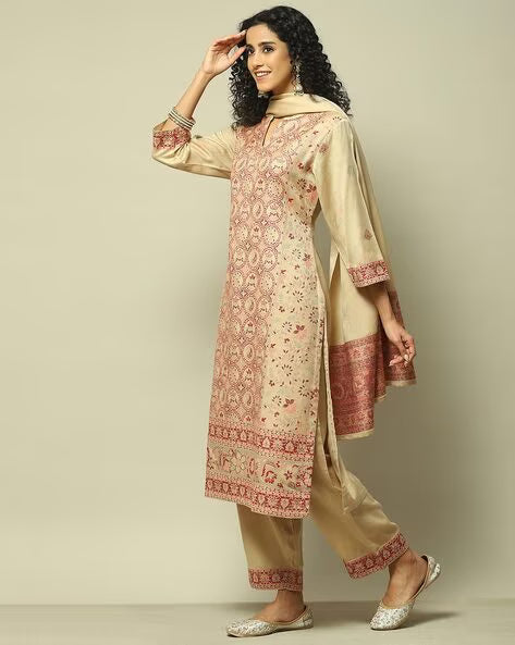 Women Floral Print Straight Kurta with Palazzos & Dupatta