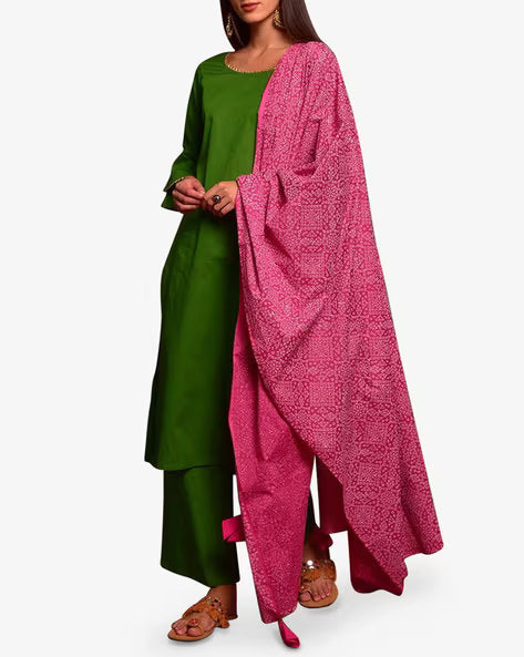 Straight Kurta with Pants & Dupatta