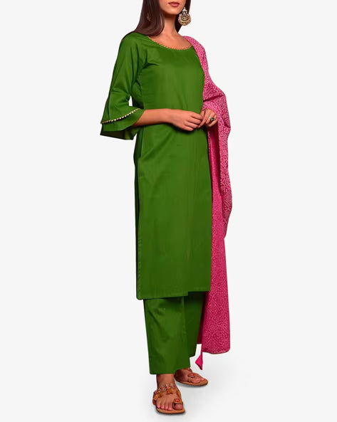 Straight Kurta with Pants & Dupatta