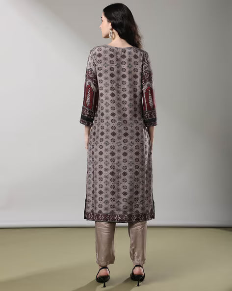 Women Ajrak Print Straight Kurta Set