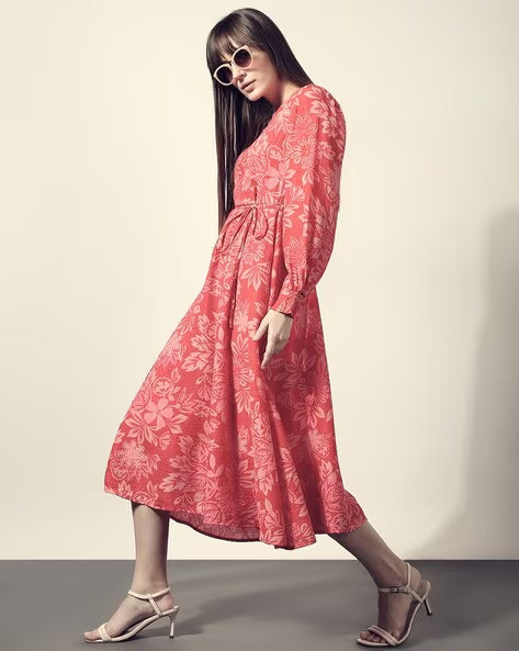 Women Floral Print V-Neck Fit & Flare Dress