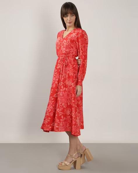 Women Floral Print V-Neck Fit & Flare Dress