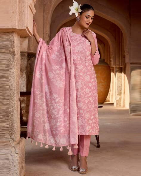 Women Round-Neck Straight Kurta Set