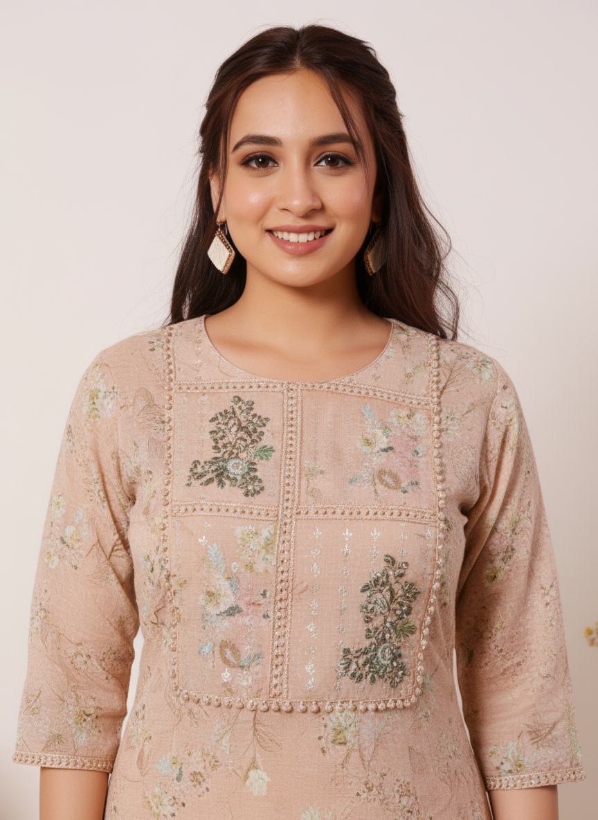 Embroidered Cotton SIlk A-line Kurta