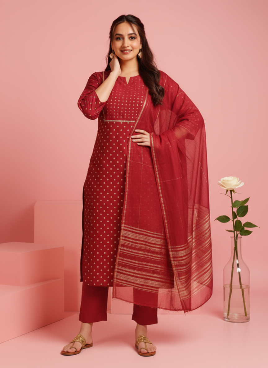 Embroidered Cotton SIlk A-line Kurta
