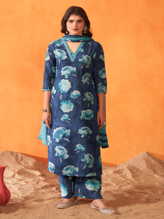 Anouk Women Floral Printed Regular Pure Cotton Kurta with Trousers & With Dupatta