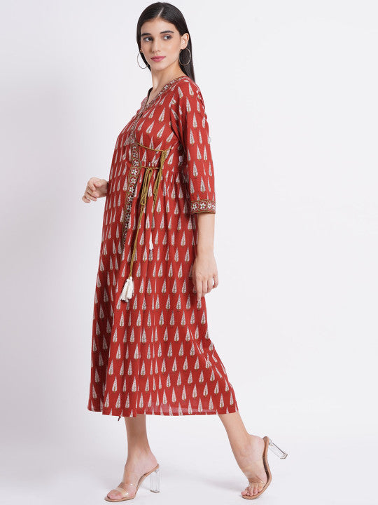 SUTI Ethnic Motifs Printed V-Neck Cotton Ethnic Dress