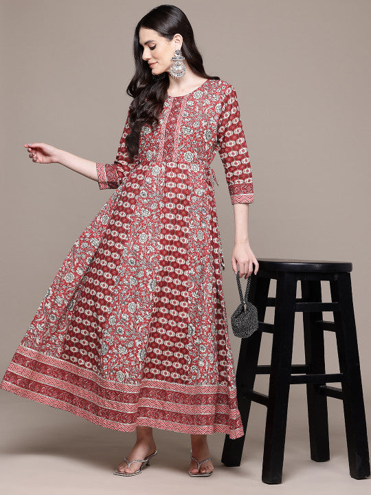 Printed Pure Cotton Maxi Ethnic Dress