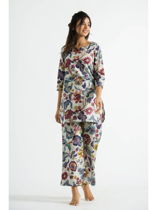 Womens Beige Printed Stylish &amp; Comfortable Co-Ord Set