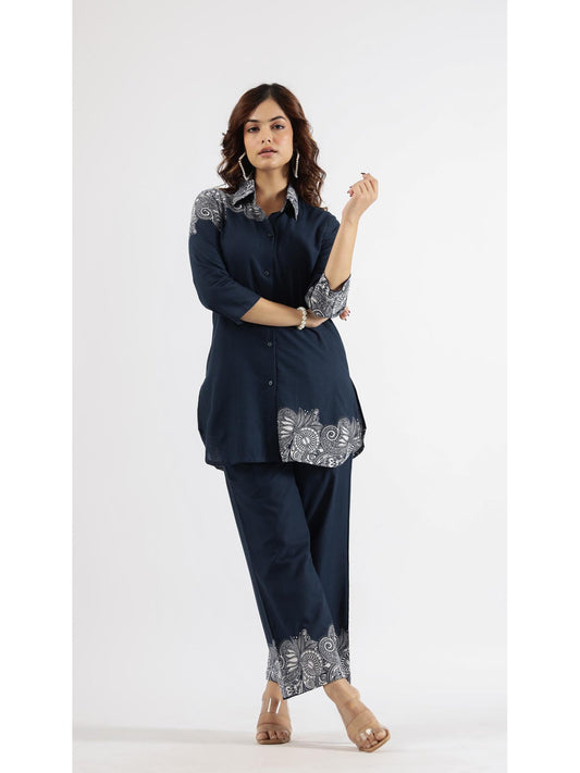 Womens Navy Blue Printed Stylish &amp; Comfortable Co-Ord Set