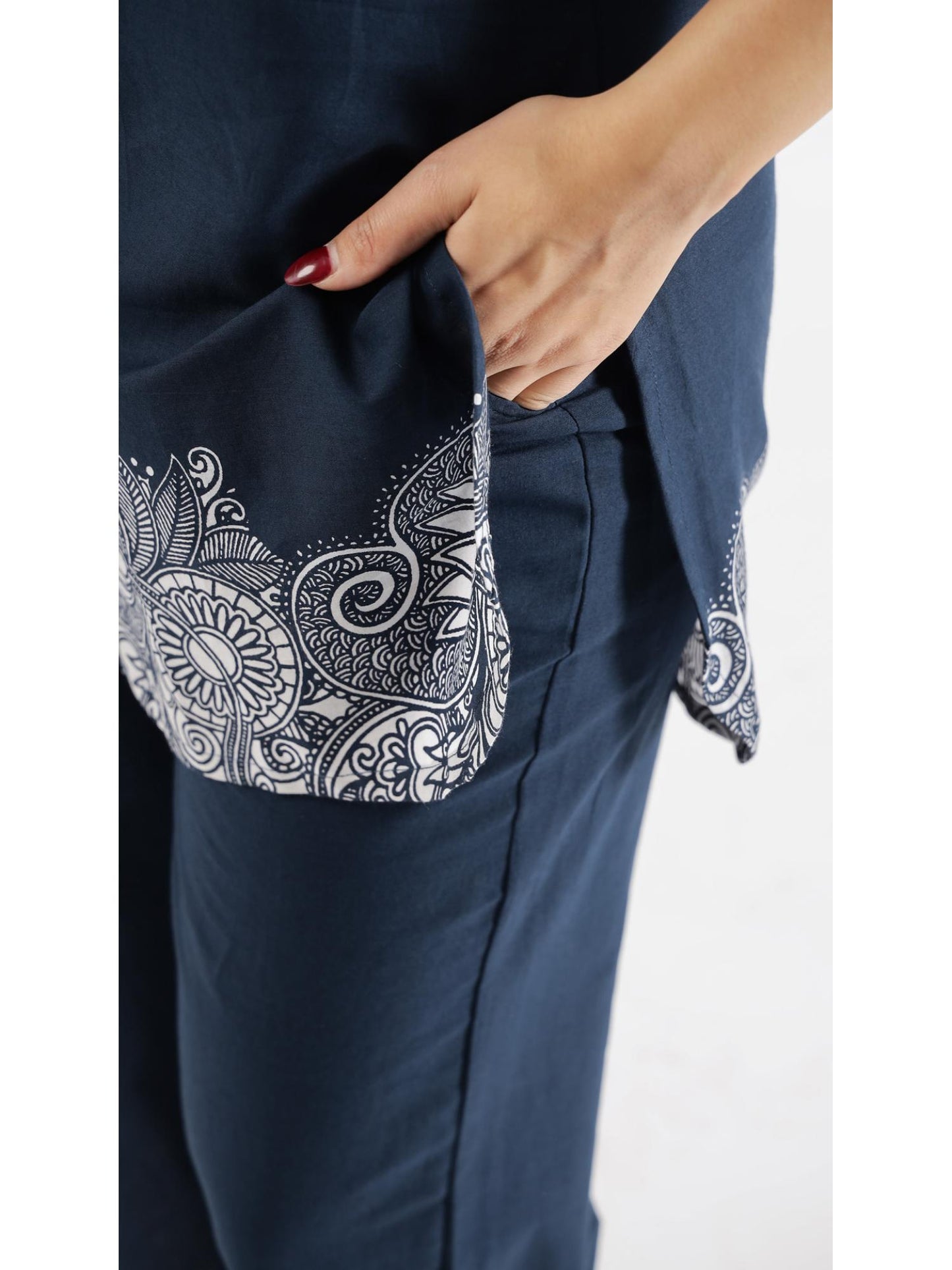 Womens Navy Blue Printed Stylish &amp; Comfortable Co-Ord Set