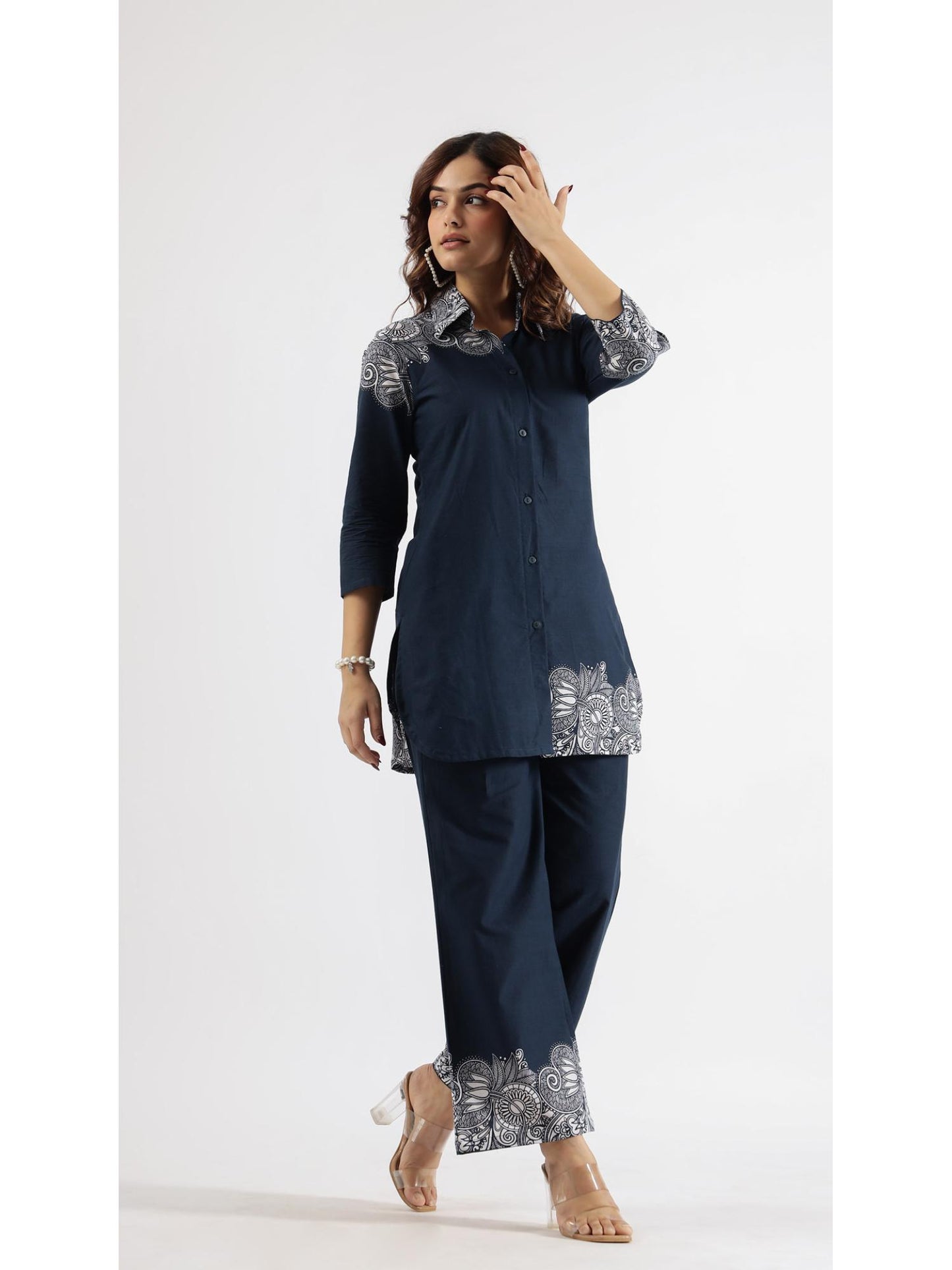 Womens Navy Blue Printed Stylish &amp; Comfortable Co-Ord Set