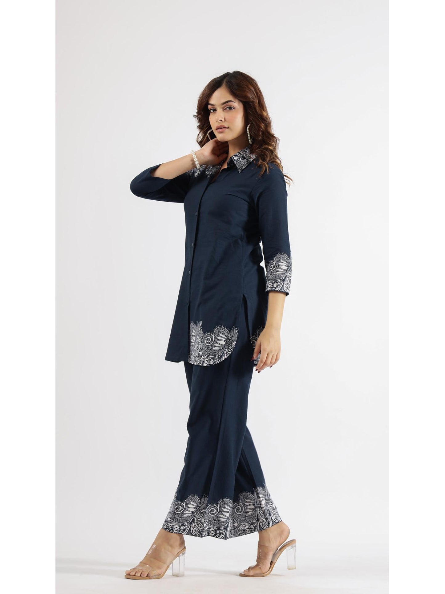 Womens Navy Blue Printed Stylish &amp; Comfortable Co-Ord Set