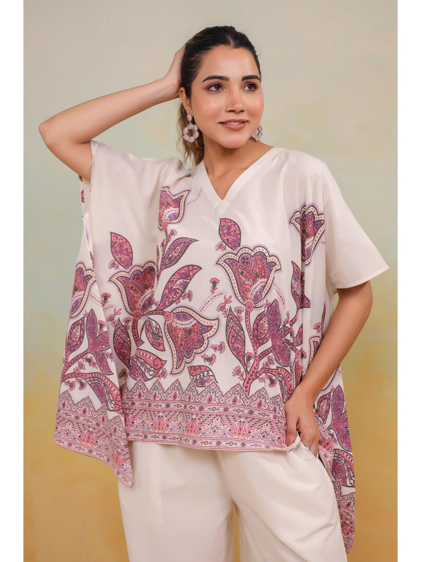 Womens White Floral Stylish &amp; Comfortable Co-Ord Set