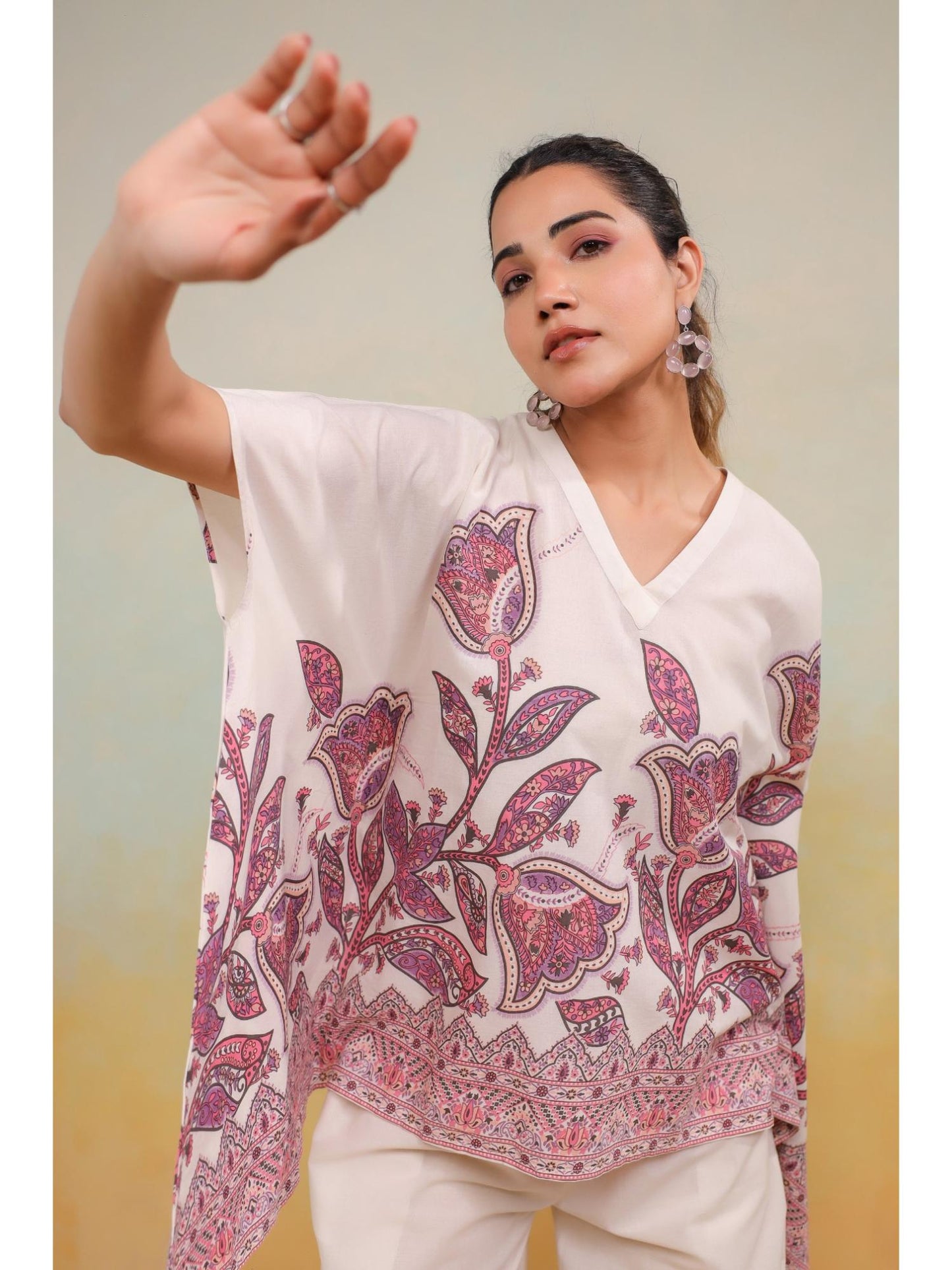 Womens White Floral Stylish &amp; Comfortable Co-Ord Set