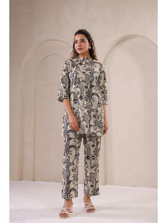 Womens Beige Printed Stylish &amp; Comfortable Co-Ord Set