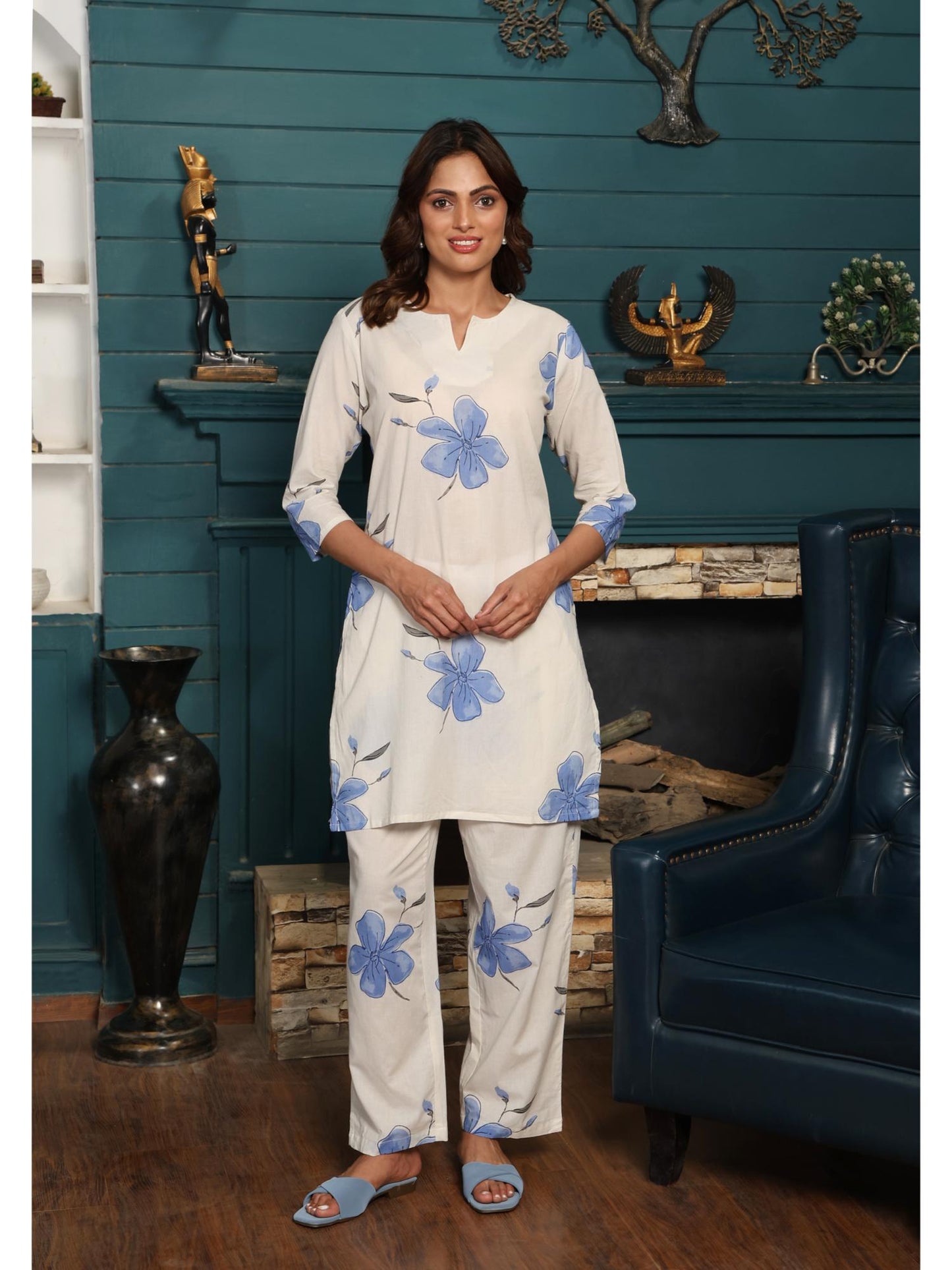 Womens White Printed Stylish &amp; Comfortable Co-Ord Set