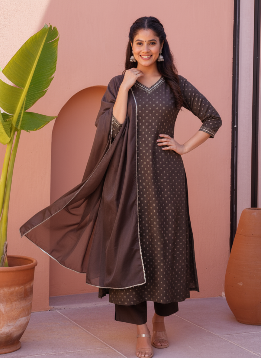 Embroidered Roman silk Gold foil Anarkali Grey Kurta