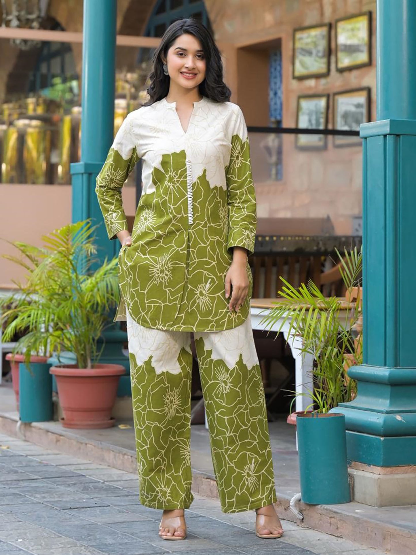 Green Floral Tunic and Palazzo (Set of 2)