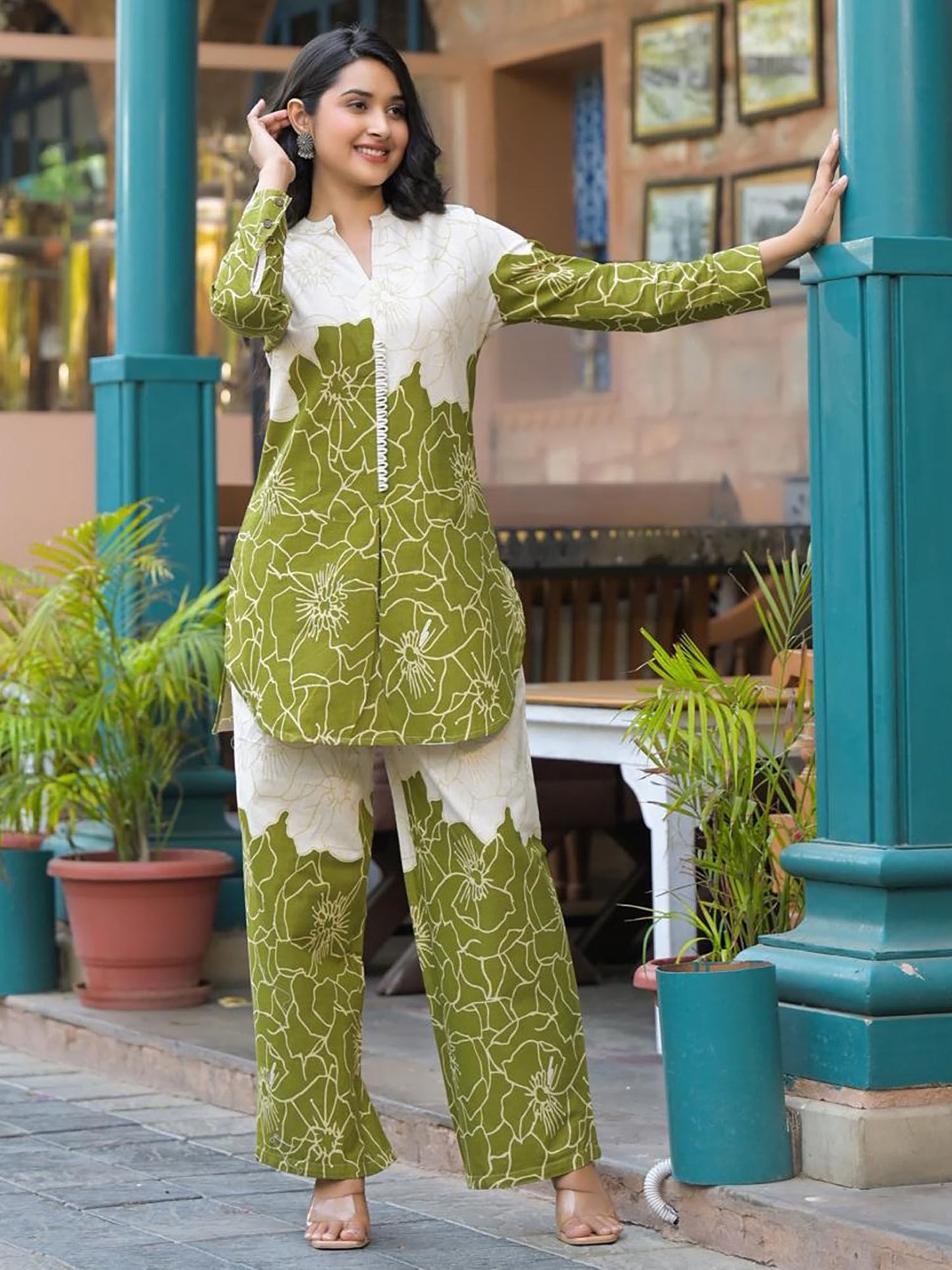 Green Floral Tunic and Palazzo (Set of 2)