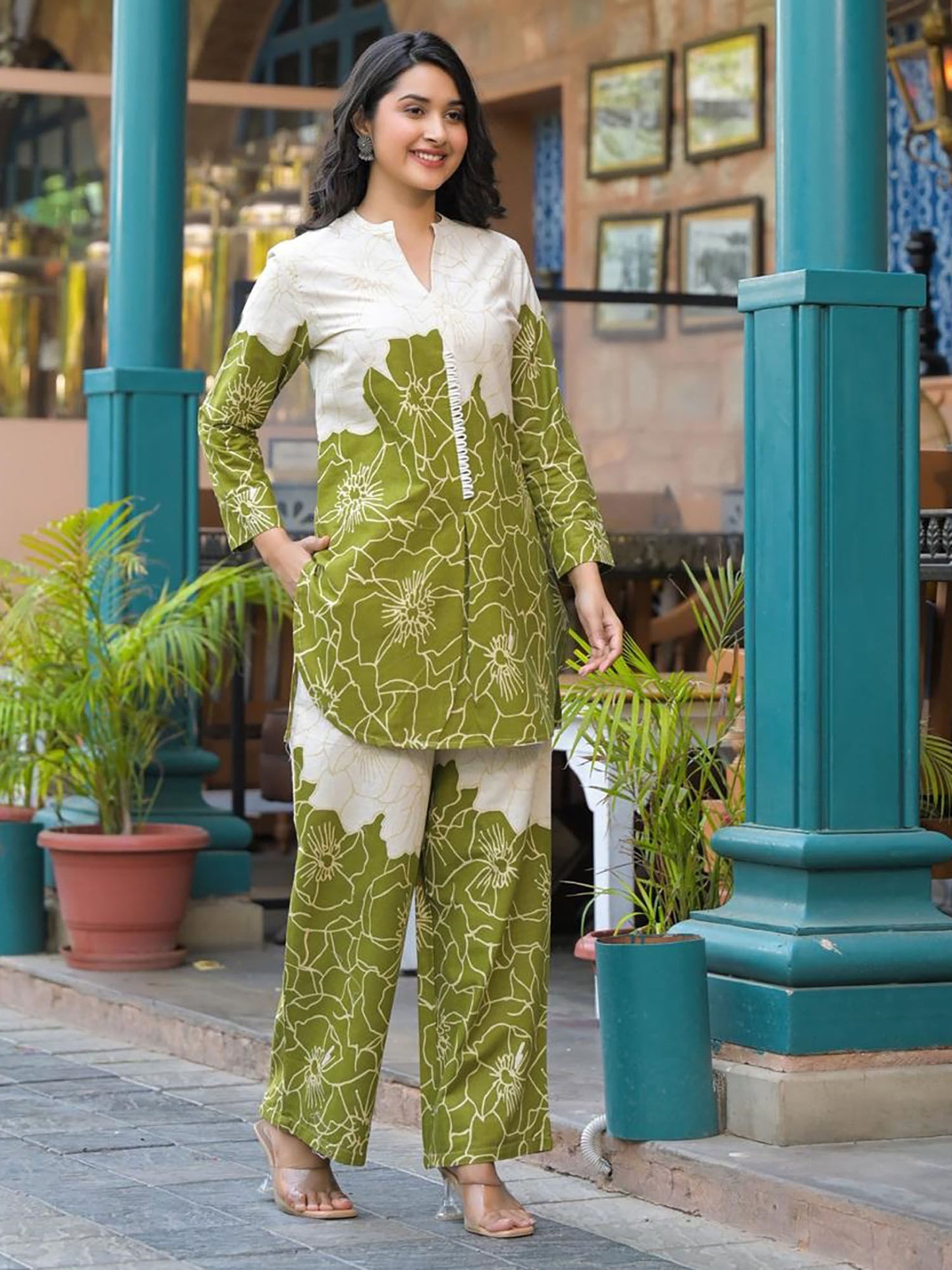 Green Floral Tunic and Palazzo (Set of 2)