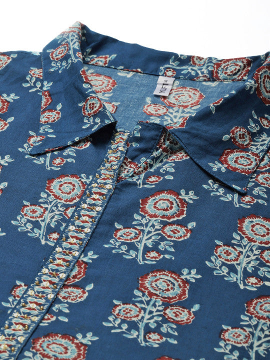Yufta Blue Floral Print Cotton Maxi Dress