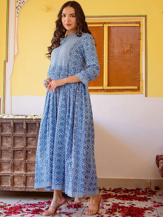 VASVI Printed A-Line Maxi Ethnic Dress