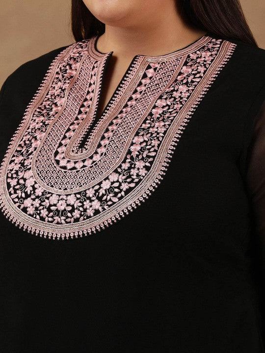 INDDUS PLUS Szie Floral Embroidered Thread Work Kurta
