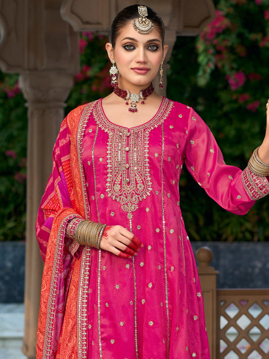 Indo Era Ethnic Motifs Embroidered Sequinned Anarkali Kurta with Trouser & Dupatta