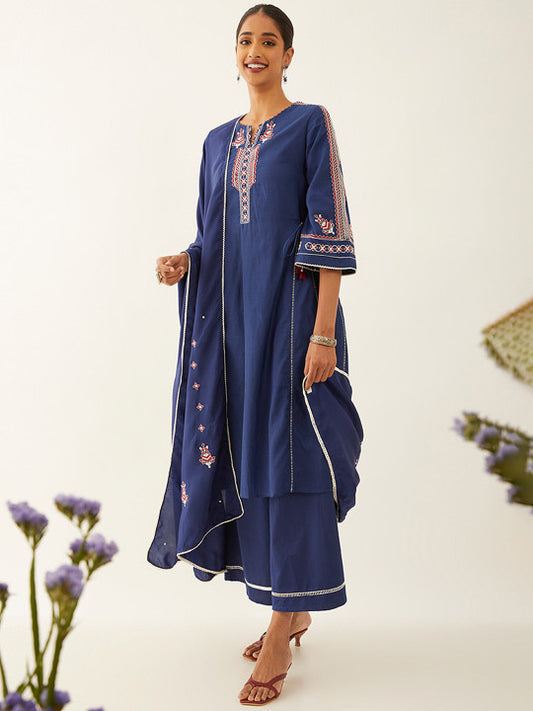Taneira Ethnic Motifs Sequinned Embroidered Regular Kurta With Palazzos & Dupatta