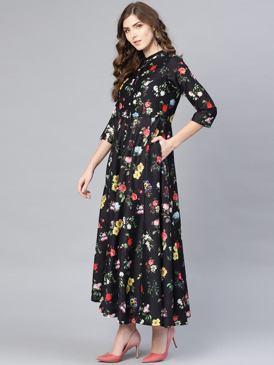Biba Black & Red Floral Print Maxi Dress