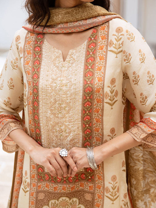 Ishin Women Ethnic Motifs Printed Regular Kurta with Trousers & With Dupatta