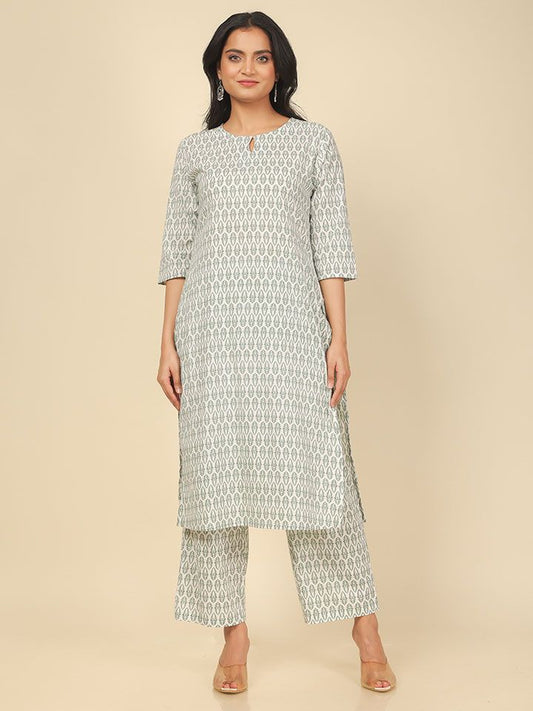 Soft Cotton Floral Straight White Kurta