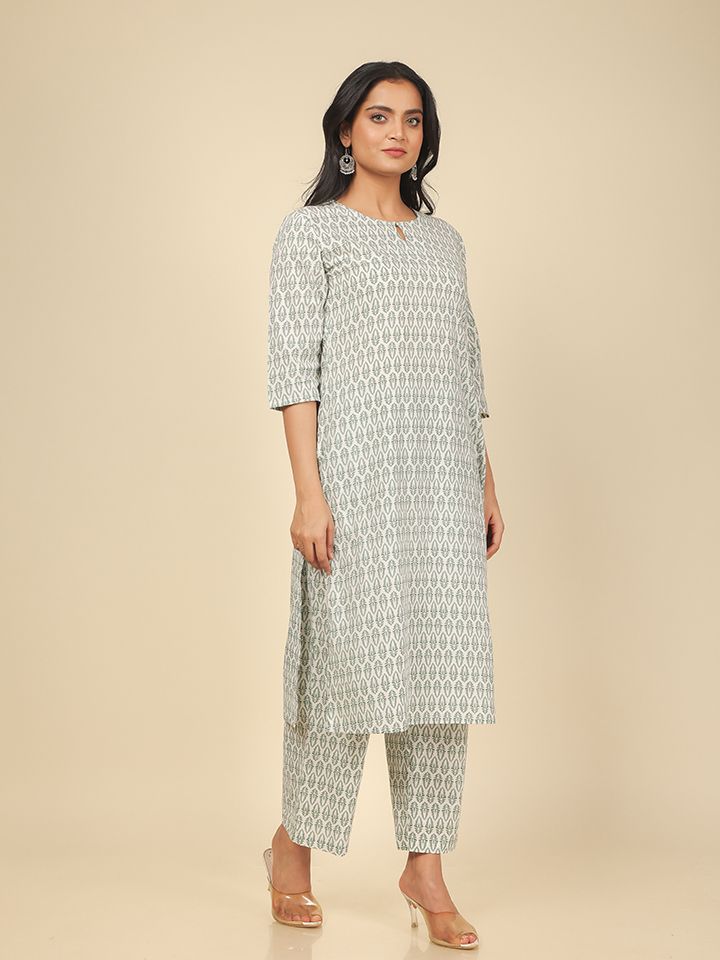Soft Cotton Floral Straight White Kurta