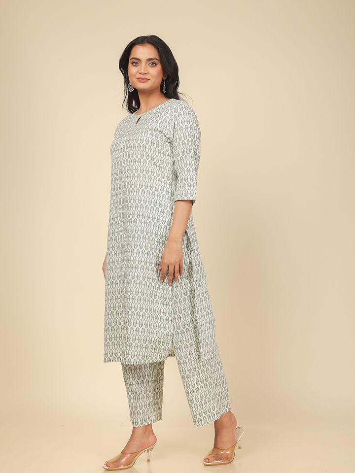 Soft Cotton Floral Straight White Kurta
