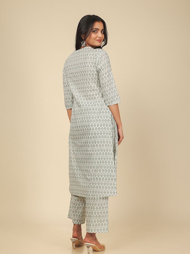 Soft Cotton Floral Straight White Kurta
