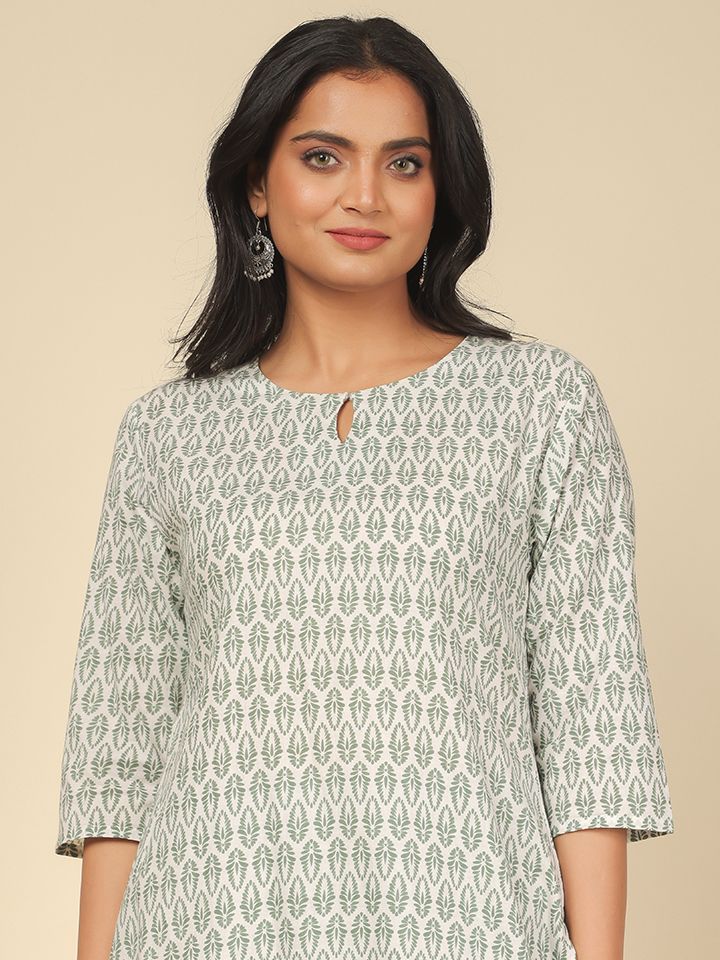 Soft Cotton Floral Straight White Kurta