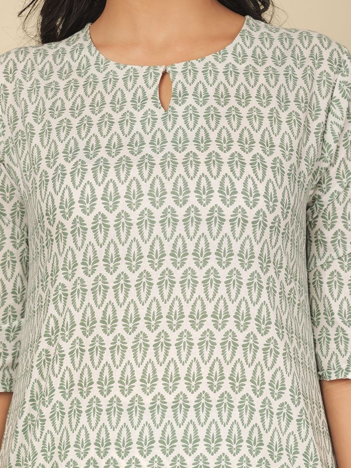 Soft Cotton Floral Straight White Kurta