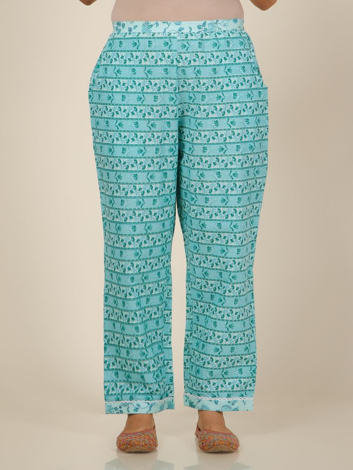 Soft Cotton Floral Straight Turquoise Kurta