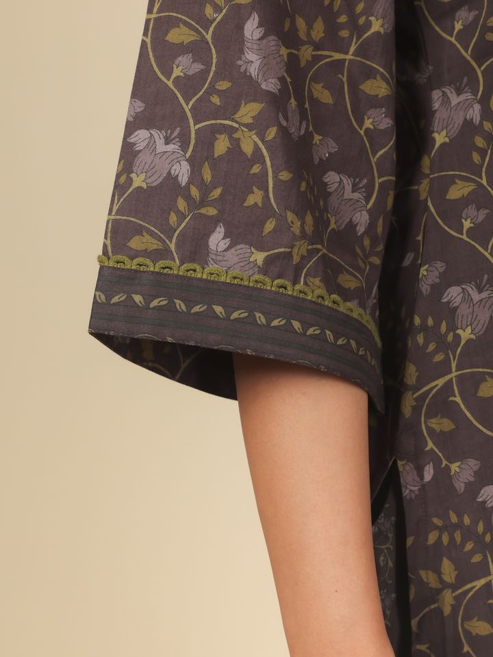 Soft Cotton Floral Straight Brown Kurta