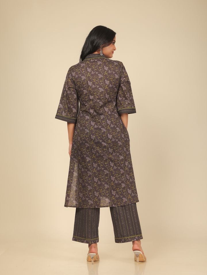 Soft Cotton Floral Straight Brown Kurta